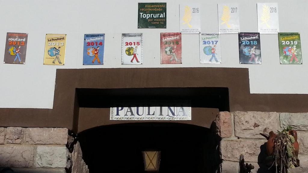 a display of books on a wall above a fireplace at Pension Paulina in Cue