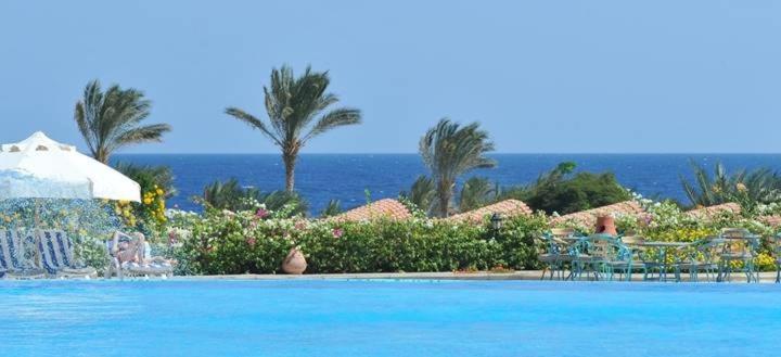 a swimming pool with a view of the ocean at Royal Brayka Beach Resort in Abu Dabbab