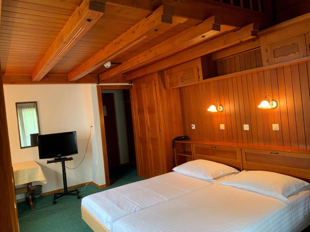 Postel nebo postele na pokoji v ubytování Hôtel Ecureuil Villars