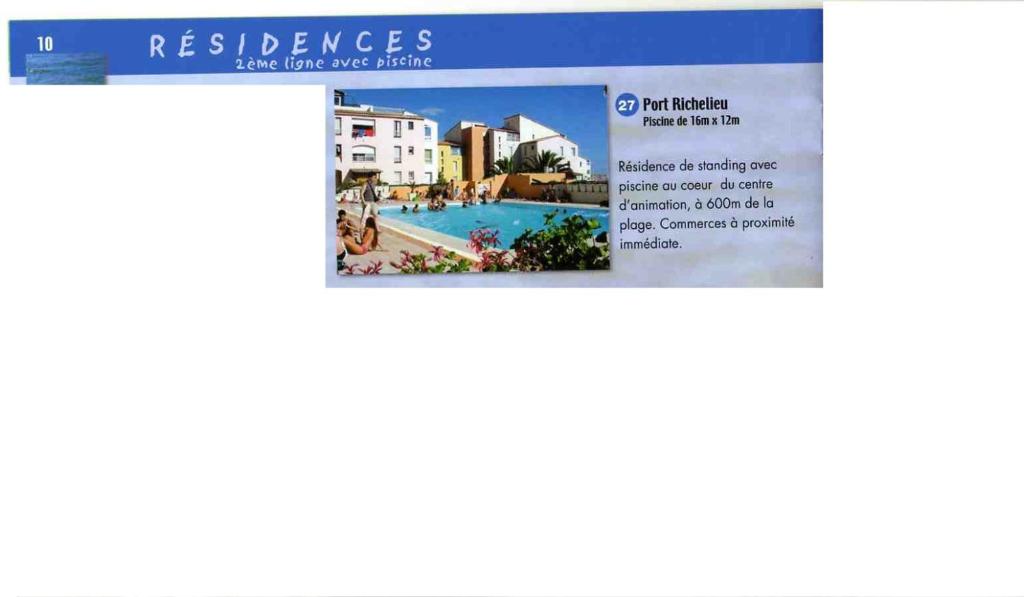 une capture d'écran d'un site web d'un complexe dans l'établissement Studio Port Richelieu, au Cap d'Agde