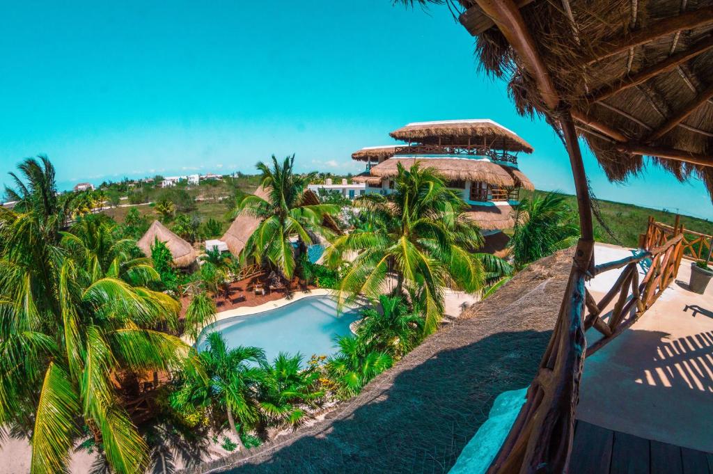 an aerial view of a resort with a swimming pool at Ensueño Holbox & Beach Club in Holbox Island