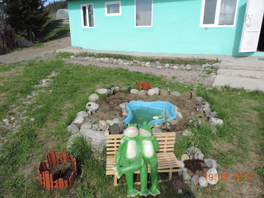 ソルタヴァラにあるDom in Krasnaya gorka с саунойの蛙像のある庭園