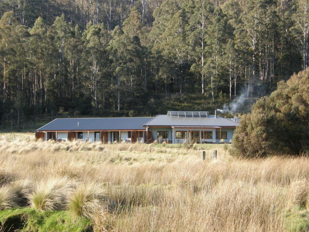 ein Haus mitten auf einem Feld in der Unterkunft Forest Walks Lodge in Jackeys Marsh