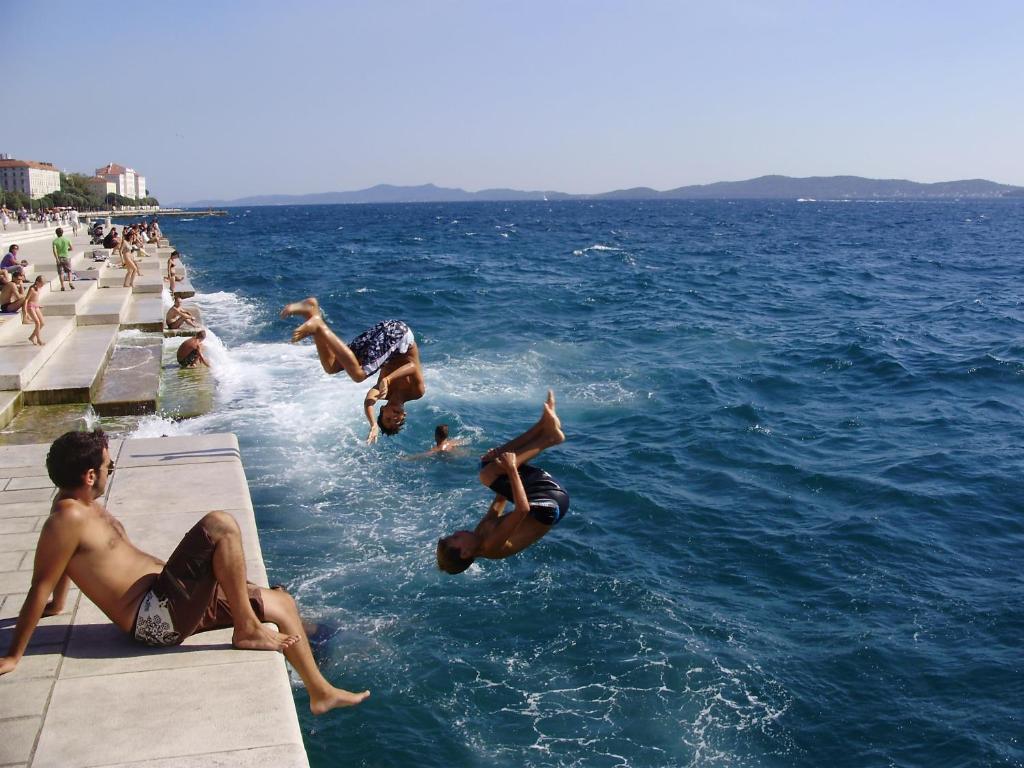 een groep mensen die in het water springen bij Borik Apartment Pedic in Zadar