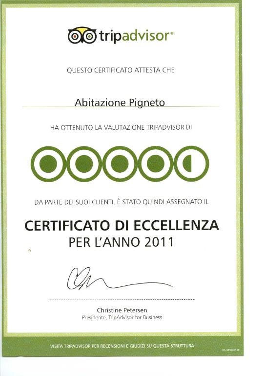 Abitazione Pigneto B&B tanúsítványa, márkajelzése vagy díja