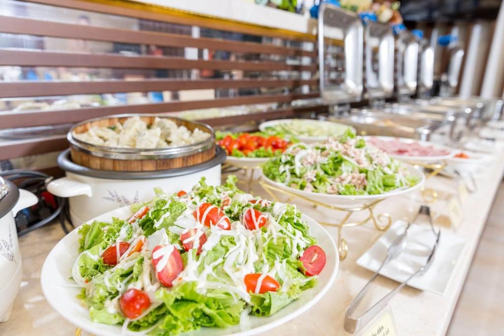 A salad and cold-food section of the breakfast buffet.