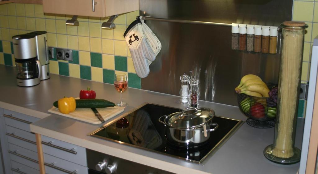 Kuchyň nebo kuchyňský kout v ubytování Appartementhaus Das Mittelpunkt