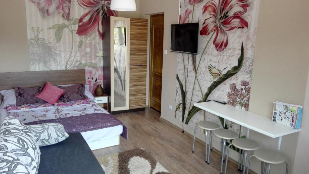 Televízia a/alebo spoločenská miestnosť v ubytovaní Sunshine apartman