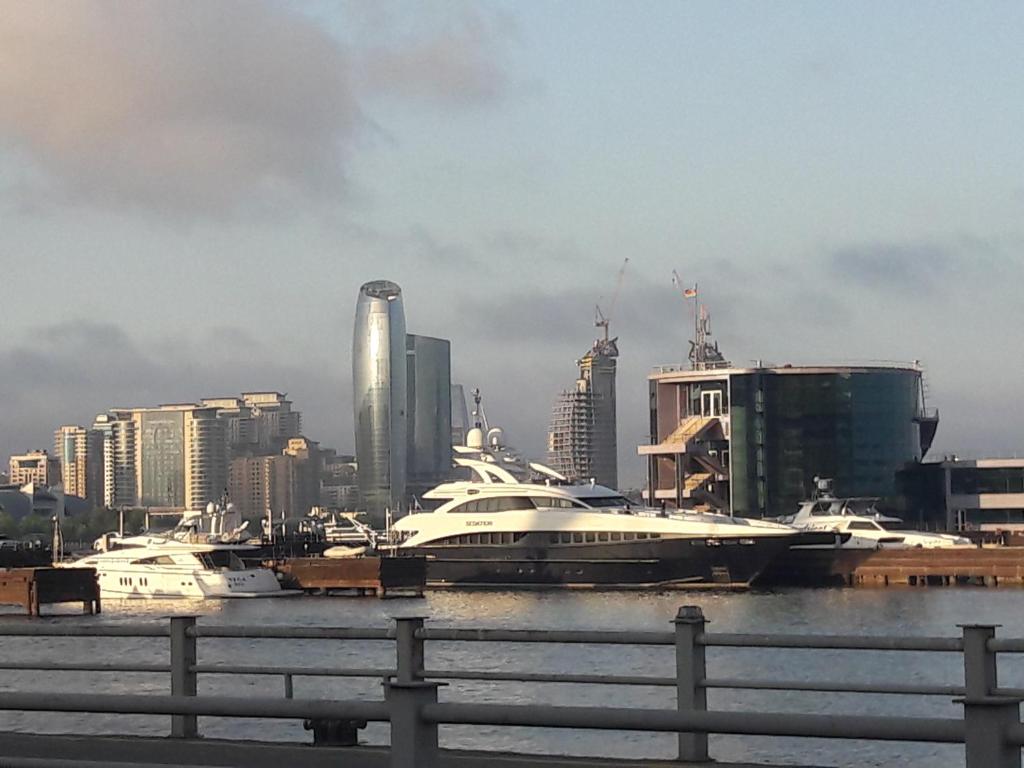 a group of boats are docked in a harbor at Apartment on Nariman Narimanov in Baku