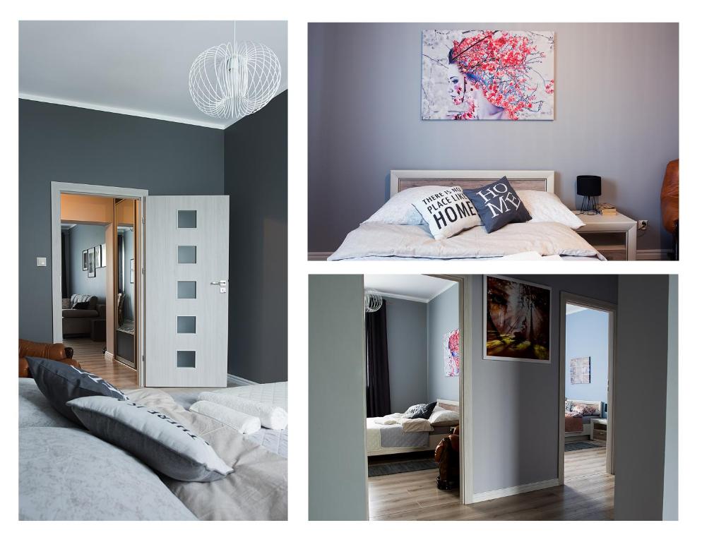 kolaż trzech zdjęć sypialni w obiekcie Apartament Italia Faktura VAT w Koszalinie
