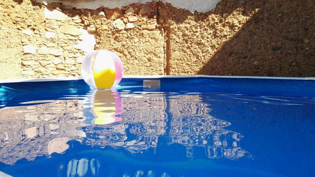 a tennis ball floating in a pool of water at Casa de la Panadería in Los Navalucillos