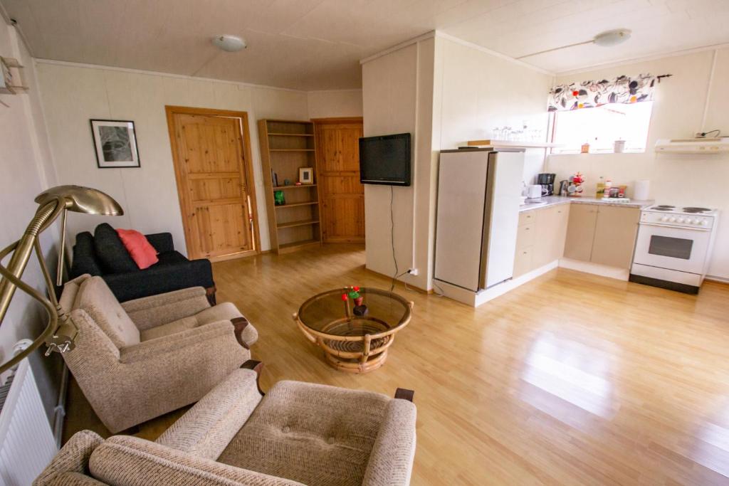 Kuchyň nebo kuchyňský kout v ubytování Saurbær Apartment
