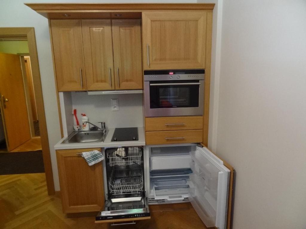 Kuchyň nebo kuchyňský kout v ubytování Apartmány Pod Javorem