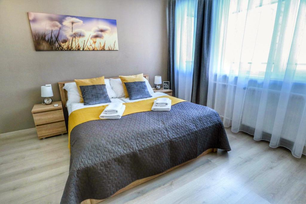 Postel nebo postele na pokoji v ubytování Asbóth Taylor Apartment