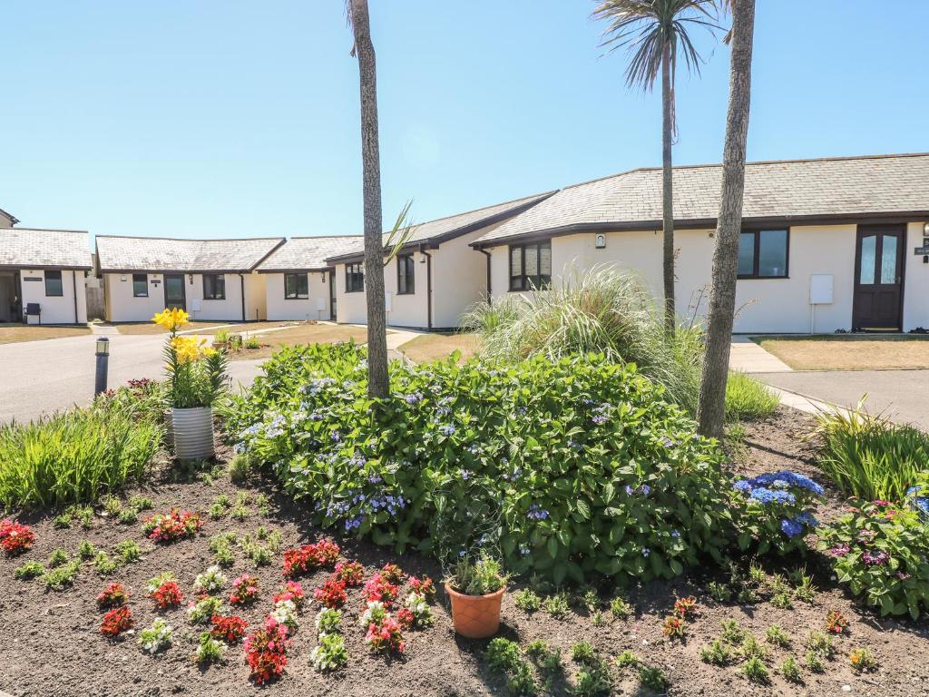 un jardin de fleurs devant un bâtiment dans l'établissement Seabreeze, à Marazion