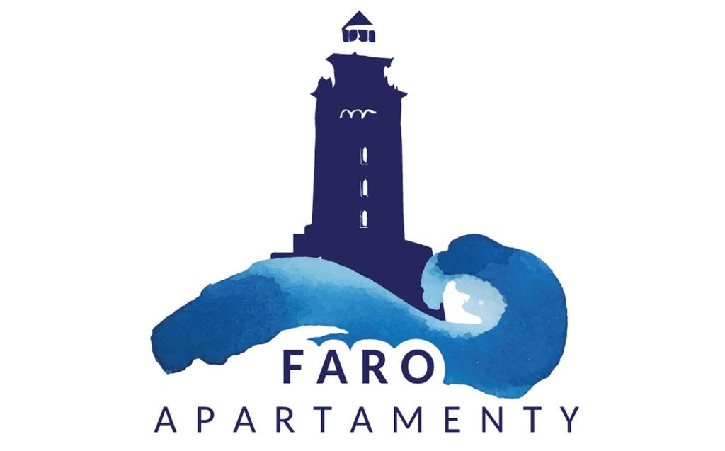 a logo for a lighthouse and a wave at FARO Apartamenty Bliżej Morza in Kołobrzeg