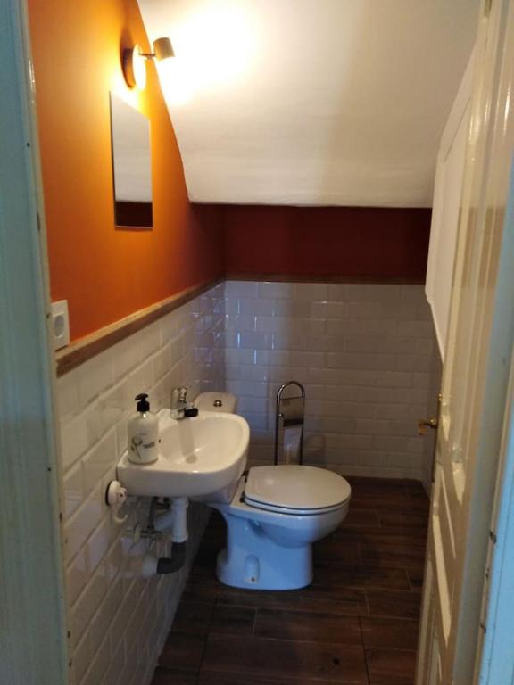 a bathroom with a toilet and a sink at La Clinica in Ballota