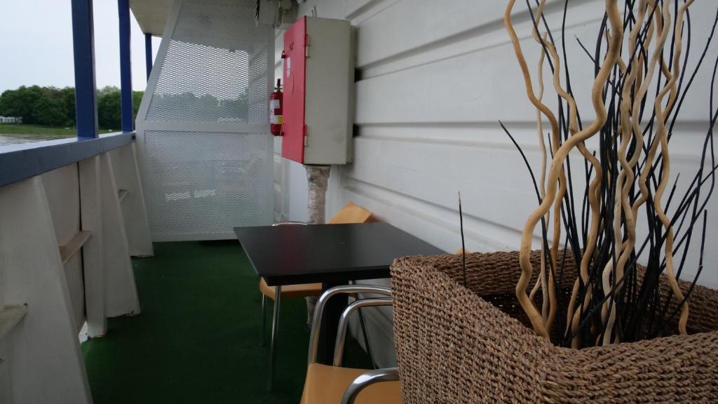 a room with a table and chairs and a plant at Botel Gracia in Bratislava