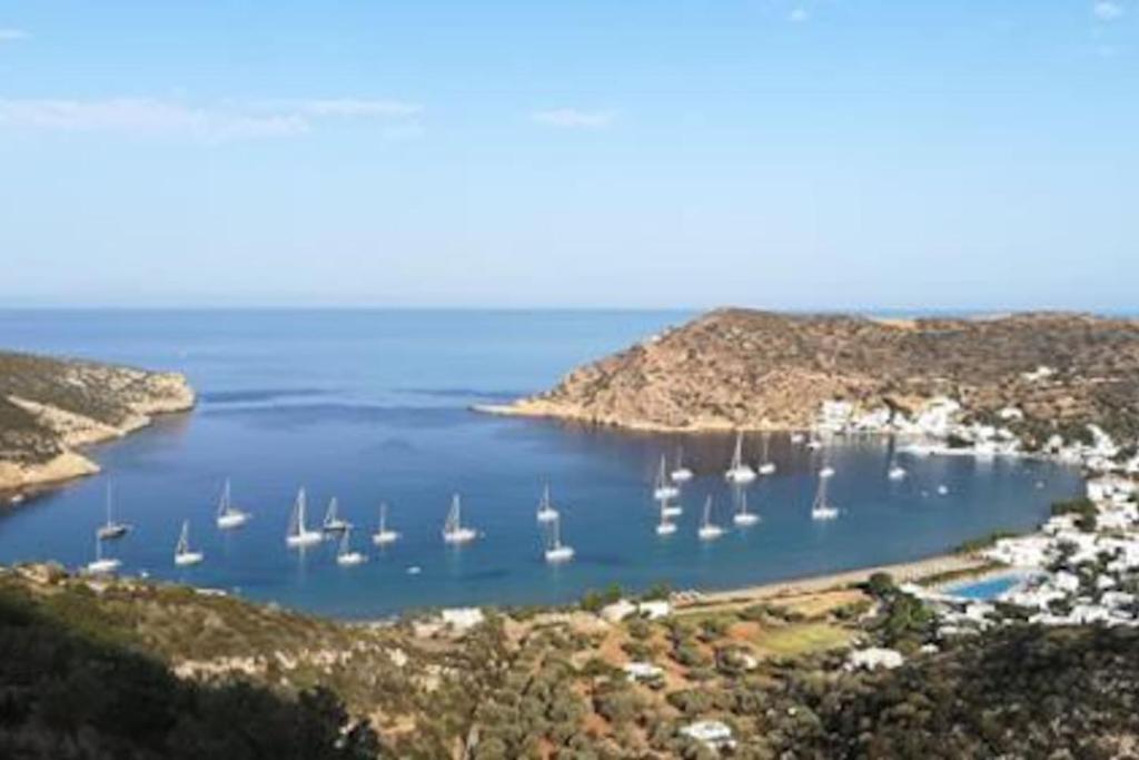 a view of a harbor with boats in the water at Sun & Sea Apartment in Apollonia