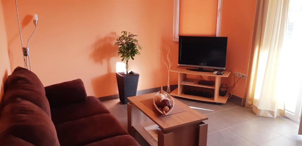 Televízia a/alebo spoločenská miestnosť v ubytovaní Apartmani Lili