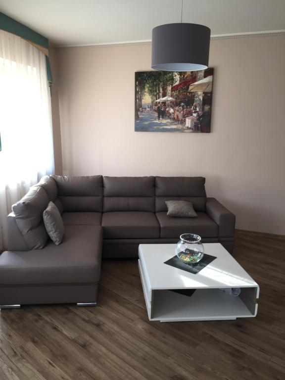 - un salon avec un canapé et une table basse dans l'établissement City center apartments, à Panevėžys