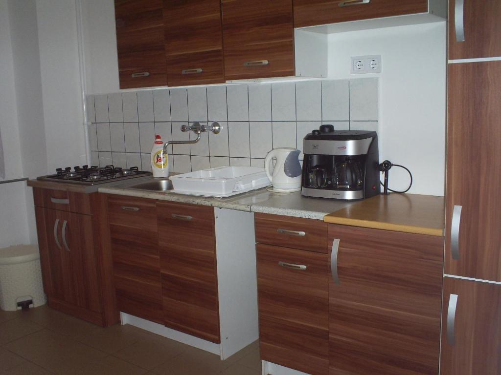 Kuchyň nebo kuchyňský kout v ubytování Harmatcsepp Apartmanház