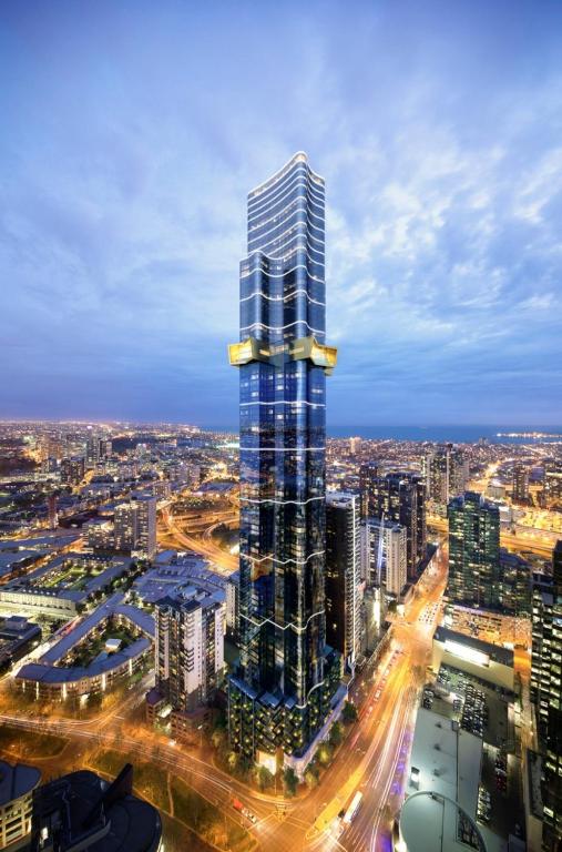a rendering of a skyscraper in a city at night at CLLIX Australia 108 Apartments in Melbourne