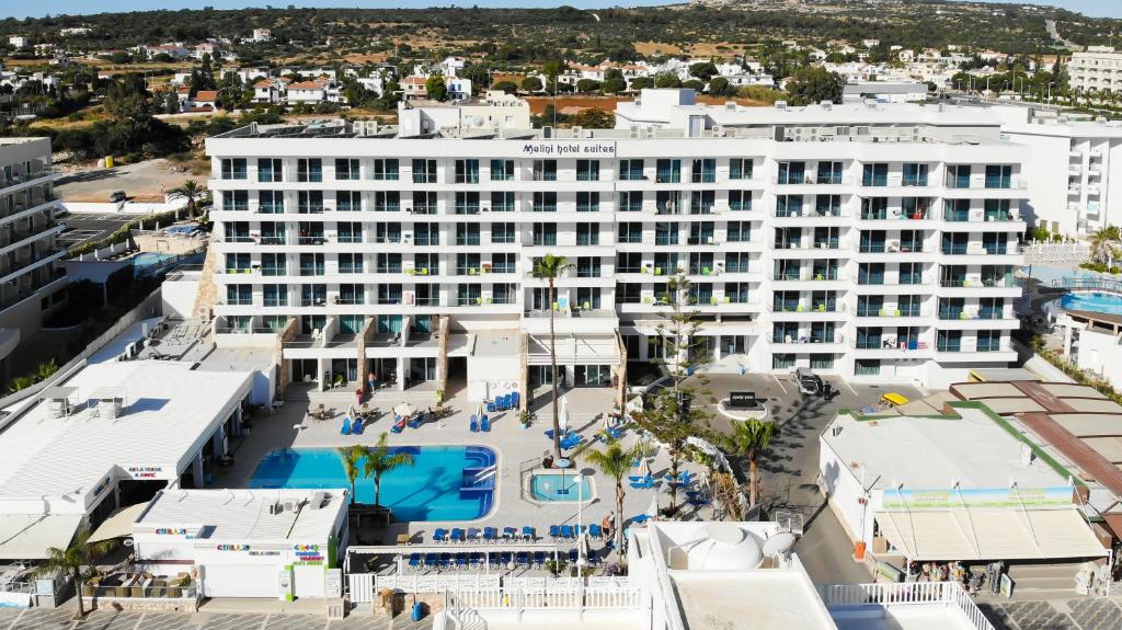 an aerial view of a hotel with a pool at Melini Hotel Suites in Protaras
