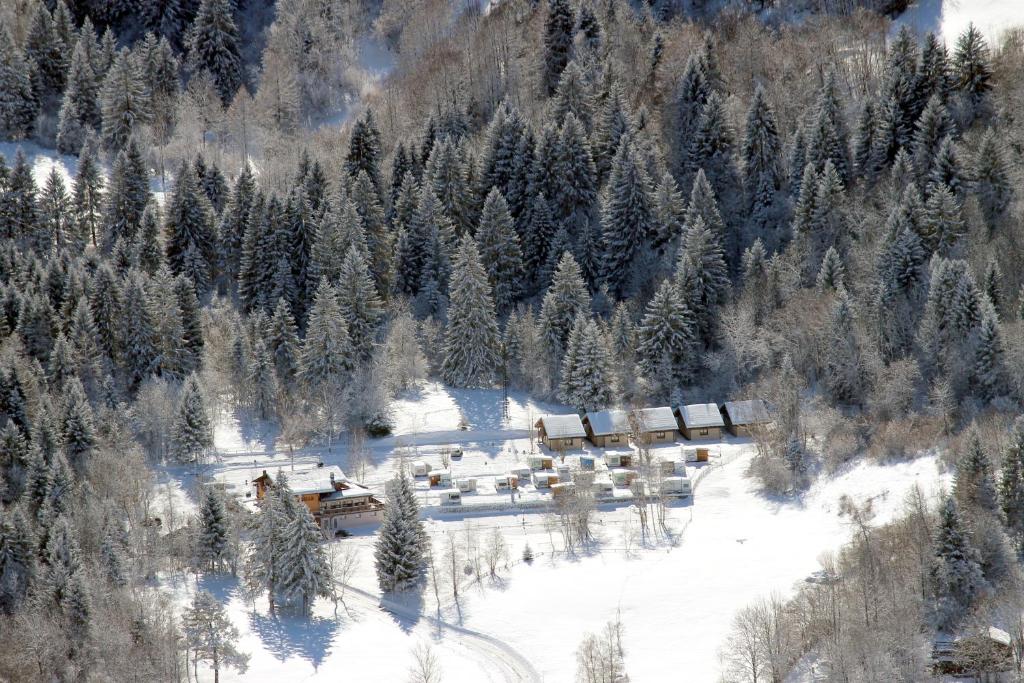 an aerial view of a ski lodge in the snow at Chalet Presanella in Temù