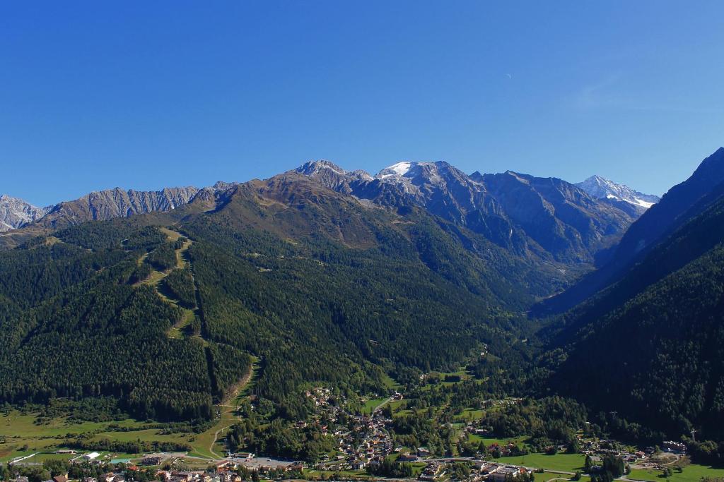 a mountain view of a town in a valley at Chalet Presanella in Temù