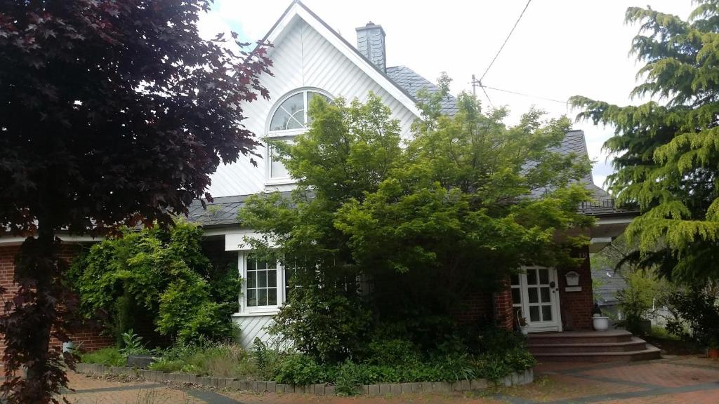 a white house with trees in front of it at Fewo-Seither in Rudersdorf