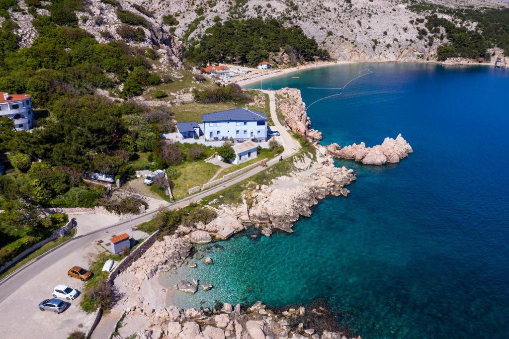 an aerial view of a beach and the ocean at Apartments Lavanda - Kricin in Baška