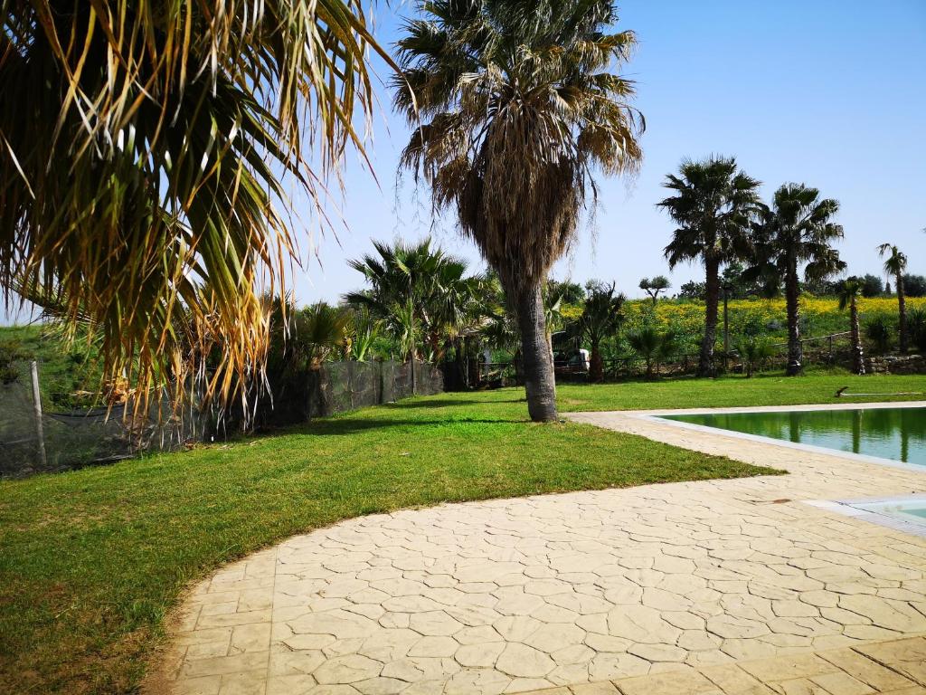 a walkway with a palm tree in a park at Sperone agriturismo in Assoro