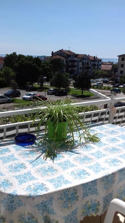 una mesa con una planta encima en Apartment Bella Vista, en Poreč