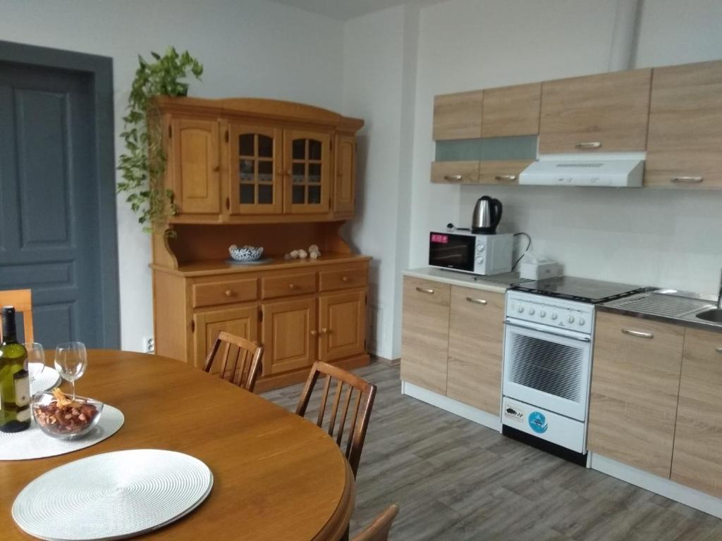 Kuchyň nebo kuchyňský kout v ubytování Apartmány U splavu