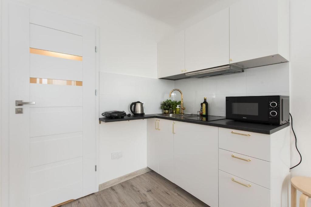 Kuchyňa alebo kuchynka v ubytovaní SuperApart Belwederska A MiniStudio, Balcony, Kitchen, Pet-Friendly, TV & Wifi