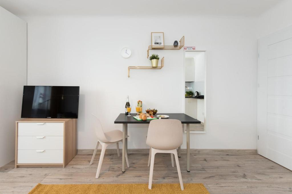 Televízia a/alebo spoločenská miestnosť v ubytovaní SuperApart Belwederska A MiniStudio, Balcony, Kitchen, Pet-Friendly, TV & Wifi