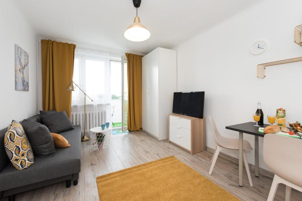 Televízia a/alebo spoločenská miestnosť v ubytovaní SuperApart Belwederska A MiniStudio, Balcony, Kitchen, Pet-Friendly, TV & Wifi