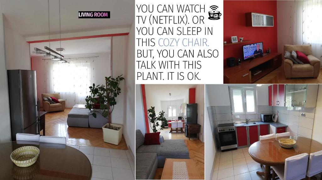 Televízia a/alebo spoločenská miestnosť v ubytovaní Spacious family apartment with parking in the shade and barbecue house