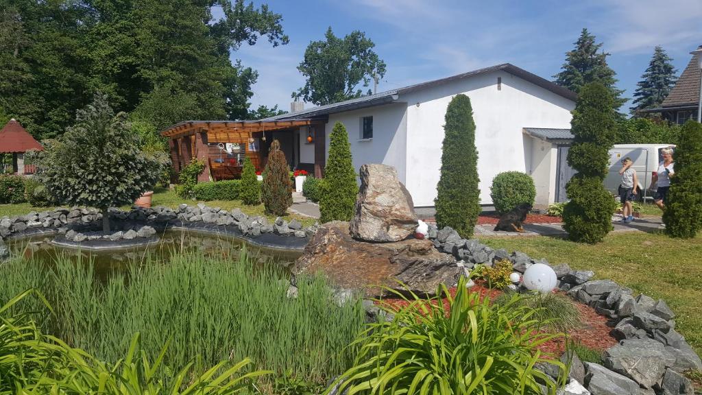 una casa con un laghetto nel cortile di Ferienhaus am Teich a Rottleberode