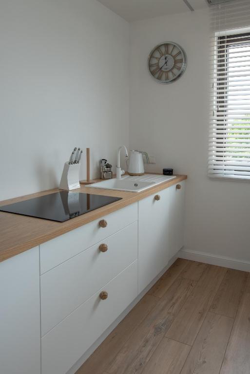 Kuchyň nebo kuchyňský kout v ubytování Apartament Zefir Mechelinki