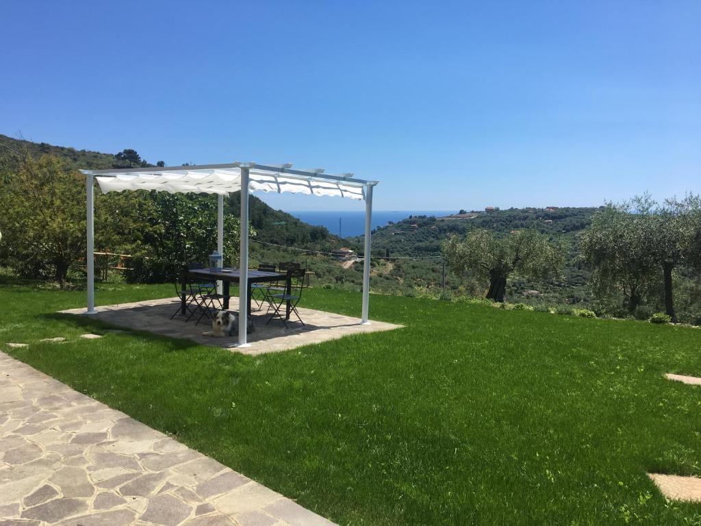 a picnic table in a field of green grass at Agriturismo Oltrealmare in Civezza
