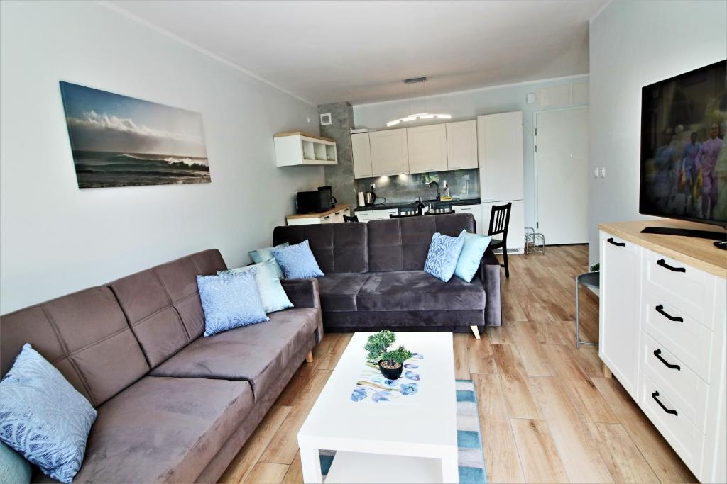 Televízia a/alebo spoločenská miestnosť v ubytovaní Bliżej Morza Luxury Apartments
