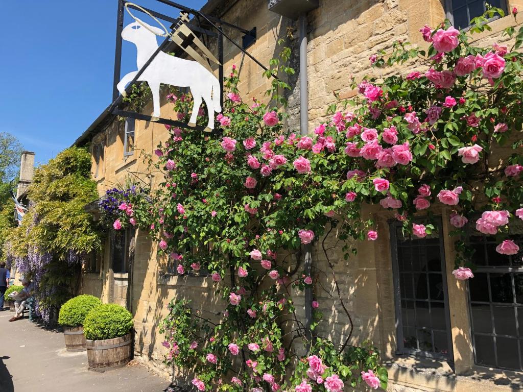 a bunch of flowers on the side of a building at The Lamb Inn in Burford