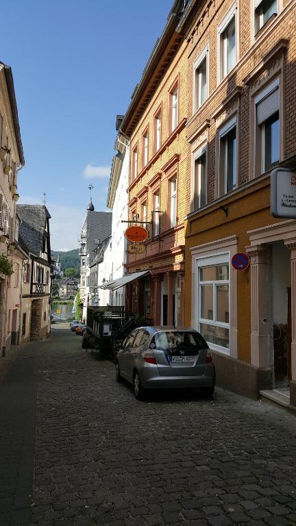 a car parked on a street next to buildings at Ferienhaus BARFLY in Traben-Trarbach