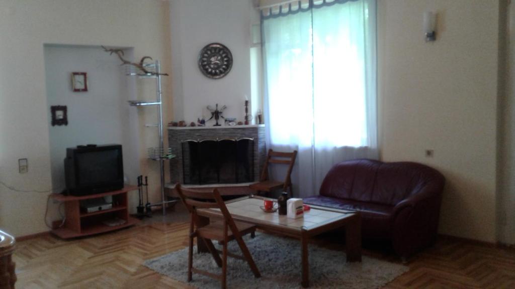 a living room with a couch and a table at Toma's vila in Borjomi