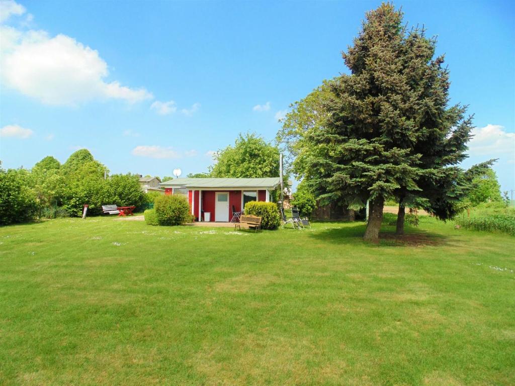 a house with a tree in the yard at Idyllic Bungalow in Damshagen near Baltic Sea in Reppenhagen