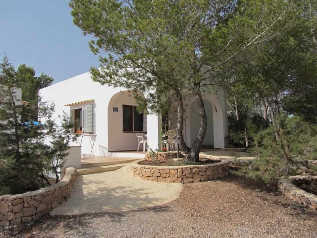 una casa blanca con un árbol en el patio en Casa Sa Serreta, en Sant Ferran de Ses Roques