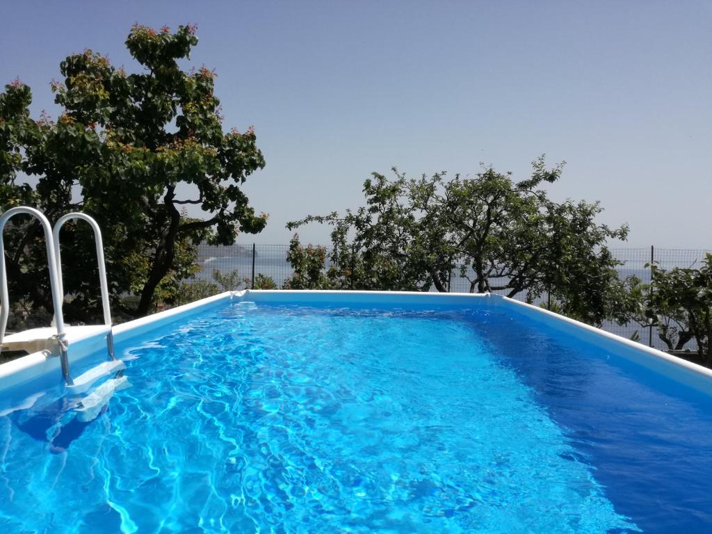 a blue swimming pool with trees in the background at Villa Mariella in Taormina