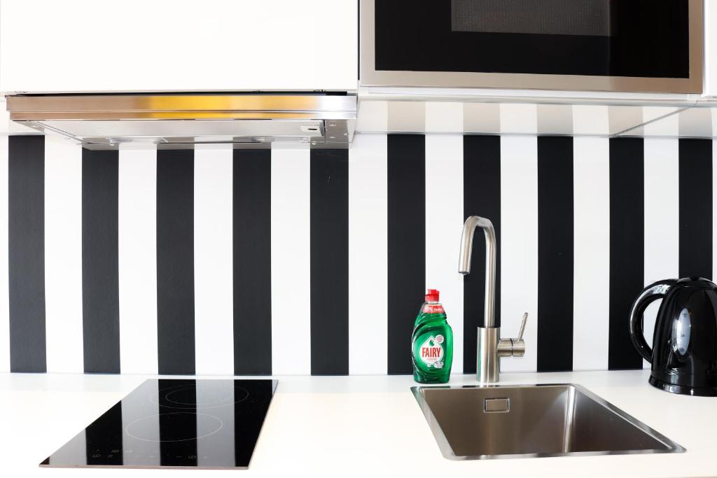 Kuchyň nebo kuchyňský kout v ubytování Das Fischer Boardinghouse BW